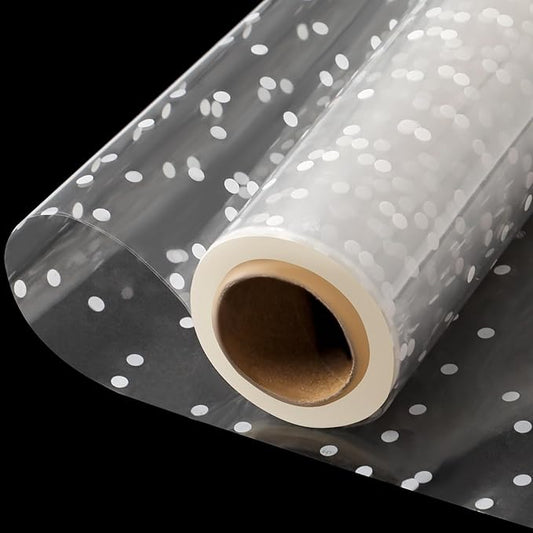 Motroce Clear Cellophane Wrap Roll, 100 Ft x 34 In White Dot Florist Paper Wrapper, Transparent 3Mil Thicker Cellophane Roll, Gift Baskets Wrap Cellophane Film for Gifts, Flowers, Christmas Wrapping