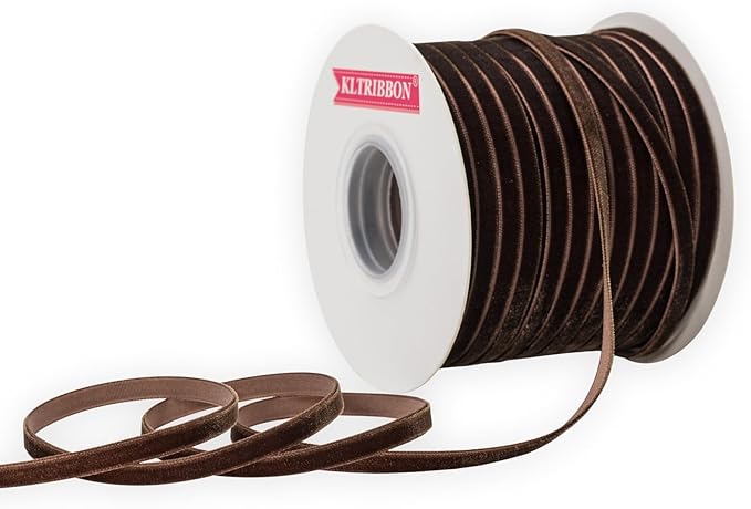 Nylon Single Face Velvet Ribbon,1/4 Inch X 50 Yards Spool (Brown)