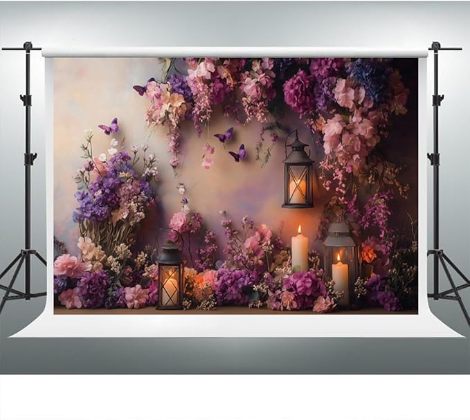 YongFoto Elegant Flower Wall Backdrop 9x6ft Floral Butterfly Candle Photography Background Baby Bridal Shower Wedding Girl Birthday Party Banner Room Decor Portrait Photoshoot Wallpaper Photo Booth