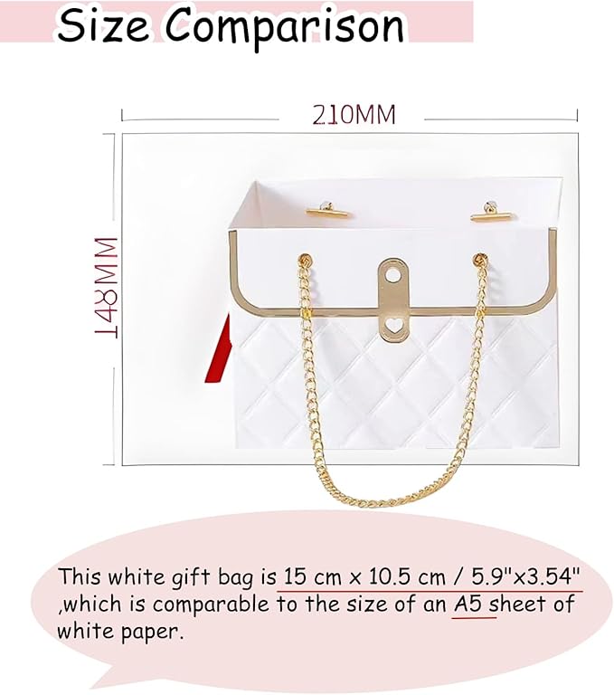 LONG XIN SERIES 12pcs White Elegant Gift Boxes with Metal Chain Present Craft Paper Boxes Portable Flower Bags Rectangular Gift Bags Purse Bag Party Favor for Gift Package (White)