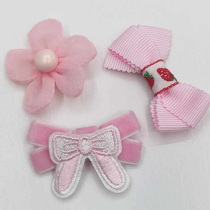 Chenkou Craft Mix Bulk Pink Random 20pcs Fabric Ribbon Flowers Bows Craft Wedding Ornament Appliques (Pink)