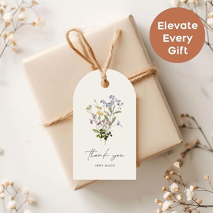 50 Thank You Gift Tags with String Attached, Small Thank You for Celebrating with Us Gift Bag Tags for Presents and Personalized Party Favors - Baby Shower, Wedding, Bridal Shower, Birthday, Floral