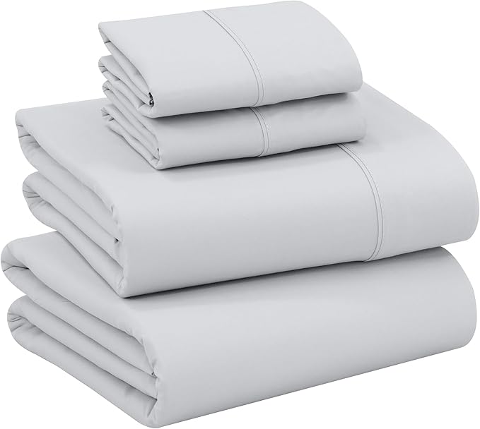 RUVANTI 100% Cotton Sheets Queen Size Set, 4 Pieces, Soft & Breathable Percale Weave Bedding, Deep Pocket 16", Hotel Standard, Crisp Cool Feeling, Durable, Perfect Dyed Bed Sheet, Quiet Gray