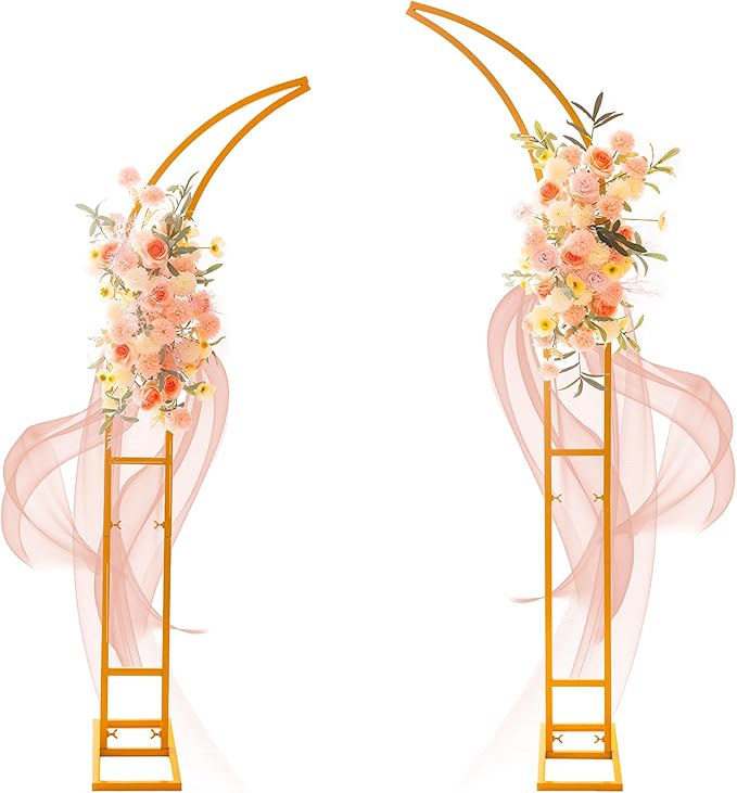 2pcs Large Wedding Arch with Base Flower Stand Arch Bracket Stand Backdrop Stand for Wedding Party Elegant Decorations & Garden Climbing Plants Vines,6.9&5.9 FT-Gold