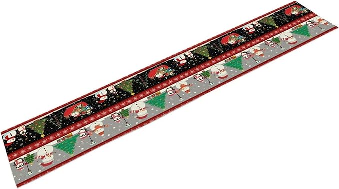 Christmas Table Runner,Cartoon Snowman Tree Xmas Deer Elk Santa Claus Print Tablecloth Burlap for Hotel Indoors Outdoor Dining Room Kitchen Home Decor,W13X L108 in