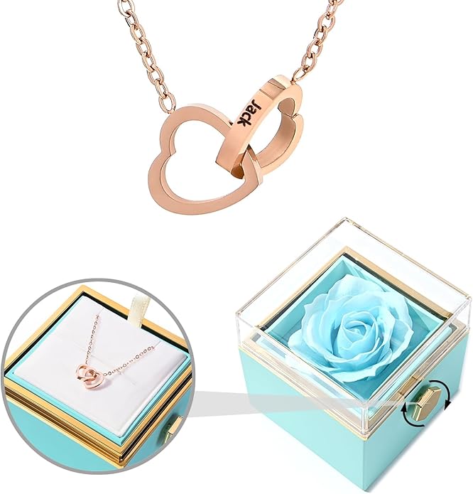 ‌TINGKU Eternal Real Rose Gift Box for Women, Preserved Rose with Customized Name Engraved Heart Necklace, Personalized Romantic Gift for Wife, Girlfriend, Mom, Mother's Day Love Keepsake