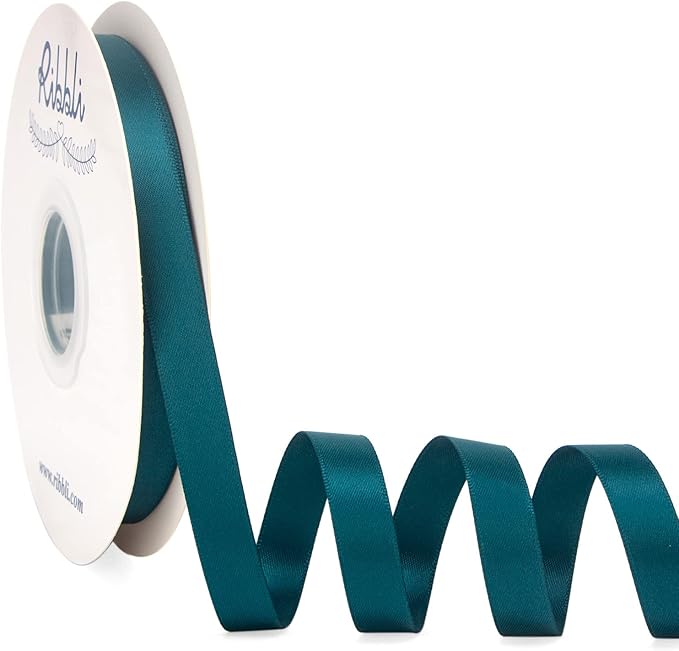 Ribbli Teal Satin Ribbon Double Faced Satin 1/2 inch x Continuous 50 Yards-Teal Ribbon for Gift Wrapping Crafts Wedding Decoration Bows Bouquet Floral Arrangement