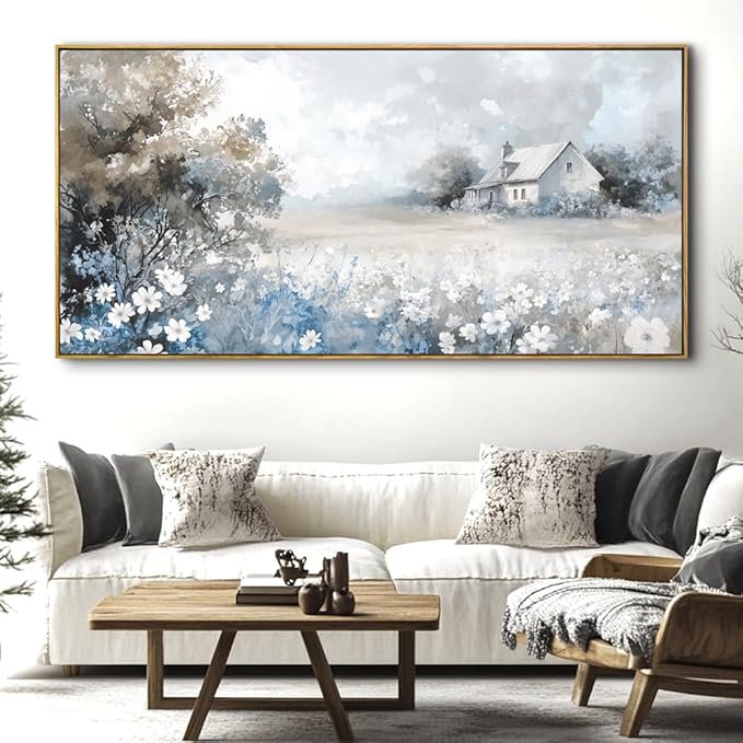 Landscape Abstract Landscape Wall Art - Large Framed Canvas Painting for Living Room, Bedroom, Modern Artwork Decor - 48x24 Inch Ready-to-Hang