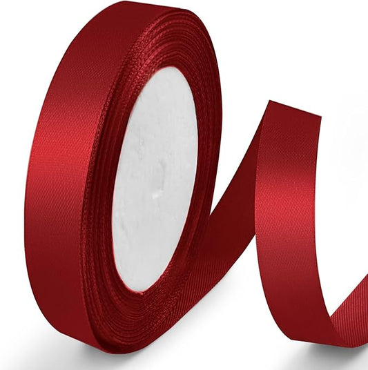 25 Yards 5/8 inch Satin Ribbon, Solid Color Fabric Ribbon Perfect for Gift Wrapping, Wedding, Handmade Bows, Floral Bouquets and Party Decoration(Wine red)