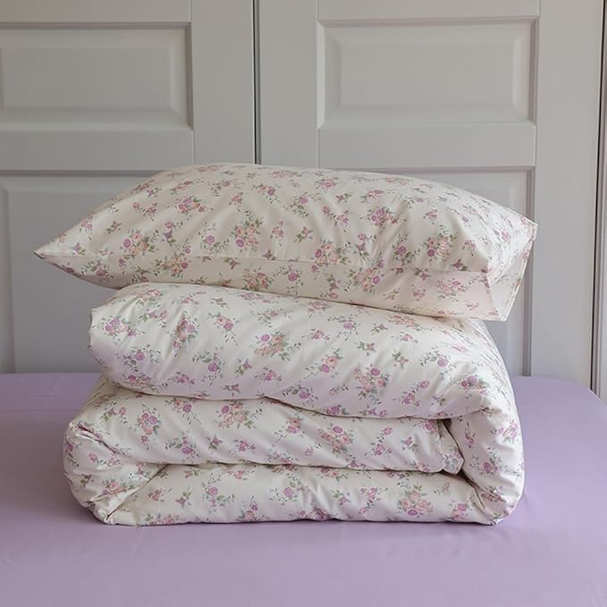 VM VOUGEMARKET Twin Comforter Set Lavender Pink Flower Bedding Comforter with 2 Pillowcases,All Season Use Bright & Lightweight Cottagecore Comforter Set for Teen Girls 68"x90"