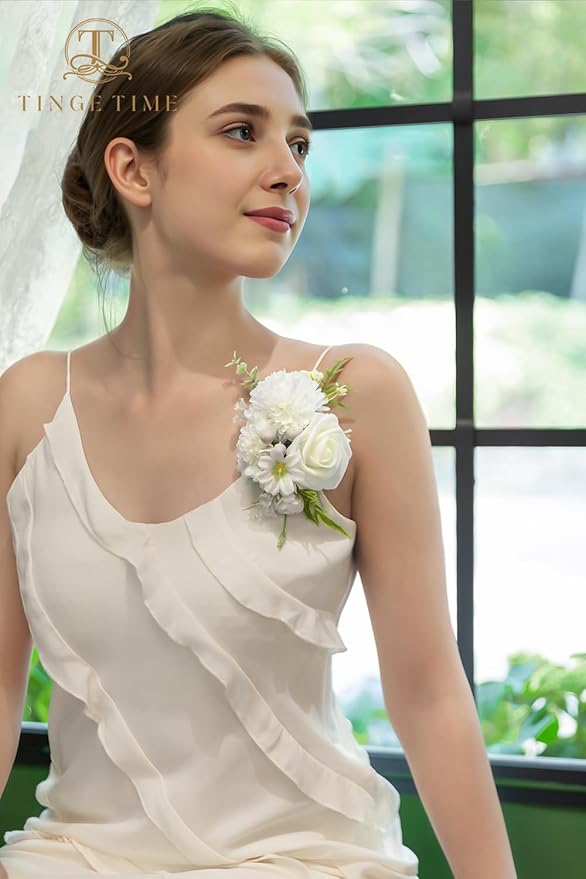 TINGE TIME Artificial Shoulder Corsages Flowers, Set of 2, Mother of The Bride Floral Corsage for Wedding Ceremony Anniversary Formal Dinner Party (IvoryWhite)