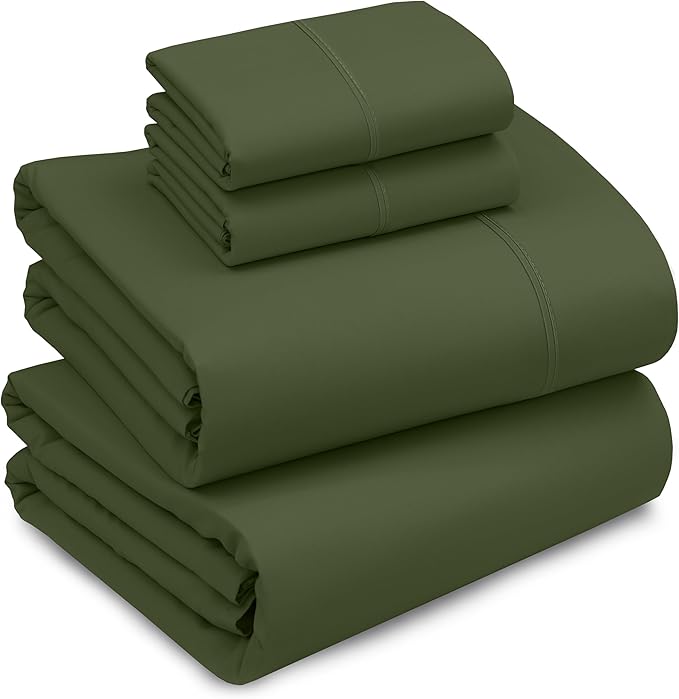 RUVANTI 100% Cotton California King Sheet Sets, 4 Pieces, Soft & Breathable Percale Weave Bedding, Deep Pocket 14", Hotel Standard, Crisp Cool Feel & Durable, Perfect Dyed Sheets, Chive