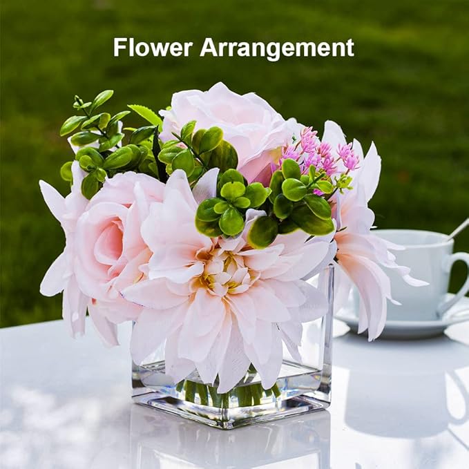 EnovaFloral Square Glass Cube Vase (4x4 Inch) - Set of 1 with Floating Candle Holders for Wedding Centerpieces & Home Office Decor
