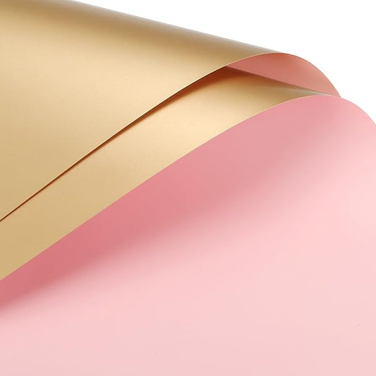MECCANIXITY 10 Pcs Double Sided Color Flower Wrapping Paper Light Pink+Gold 22.8"x22.8" Waterproof for Florist Bouquet Supplies, DIY Crafts, Gift Box Packaging