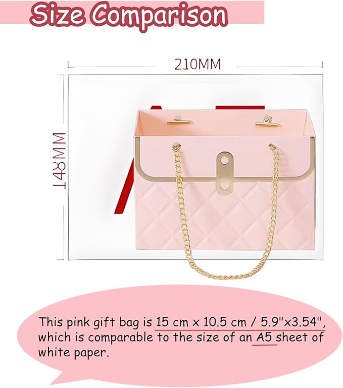 LONG XIN SERIES 12pcs Pink Gift Boxes Gold Chain Handled Gift Boxes Romantic Wedding Favor Florist Present Craft Paper Boxes Rectangular Gift Bags for Gift Package (Pink)