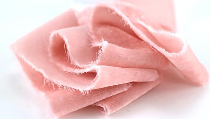 MAYREEL Dusty Rose Velvet Ribbon 2 Inch Hand Torn Pink Silk Frayed Edge Ribbon for Valentine's Day Bridal Bouquets Invitations Wedding Vow Books Gift Baskets Hair Bows 3 Yards