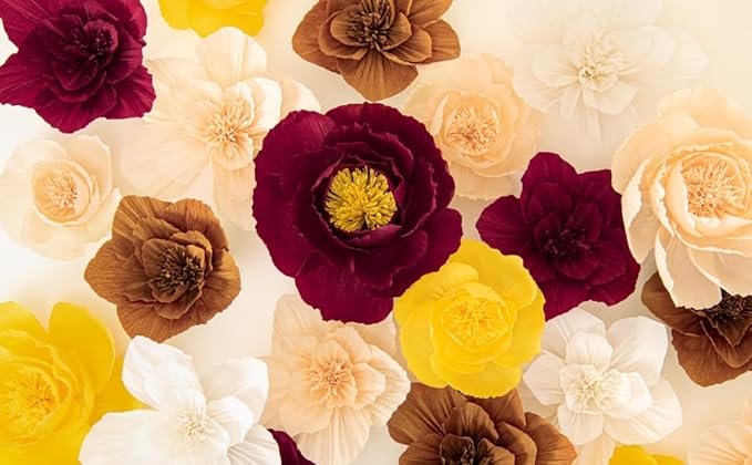 5 Pcs 12" 3D Paper Flower Decoration for Party, Wedding Decoration, Background Wall, Nursery Room Decoration, Bridal Shower, Baby Shower(Cream, Set/5)
