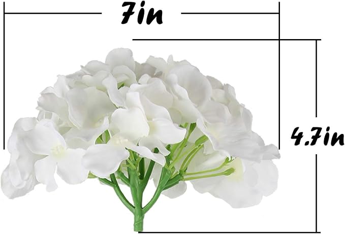 Flojery Silk Hydrangea Heads Artificial Flowers Heads with Stems for Home Wedding Decor,Pack of 10 (White)