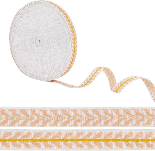 OLYCRAFT 20 Yards/18.3M Light Salmon Leaf Striped Jacquard Polyester Ribbon Trim for DIY Sewing Crafts, Home Decor, Clothing Decoration