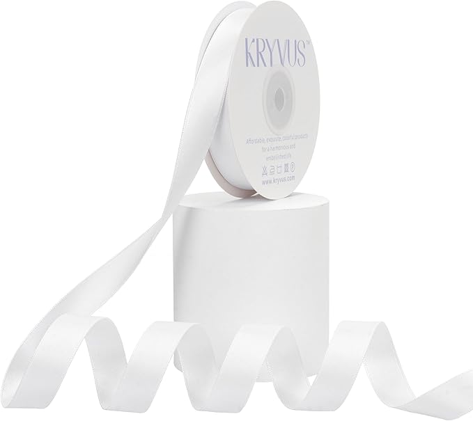 Premium Double Faced Satin Ribbon, 5/8 Inch X 25 Yards, White, Perfect for Gift Wrapping, Crafts, Wedding Decor