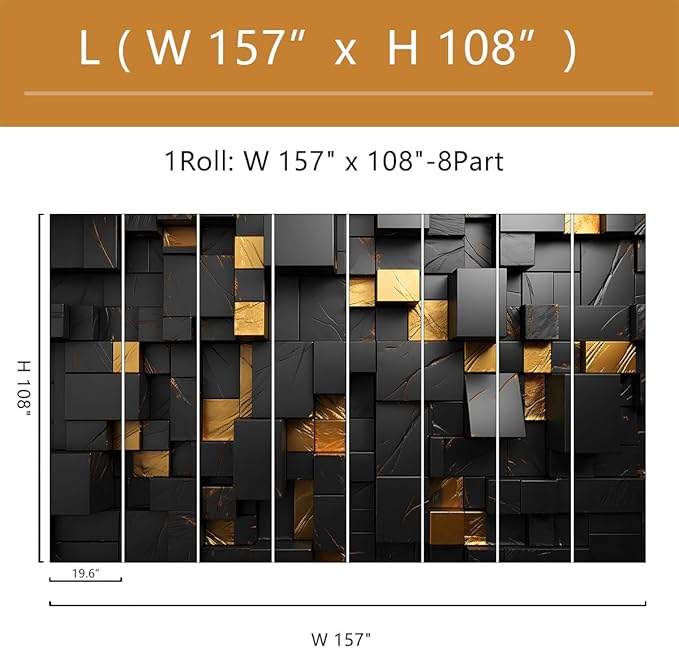 Black Gold Geometric Wallpaper Peel and Stick 3D Large Self Adhesive Wall Mural for Living Room 157"x108"