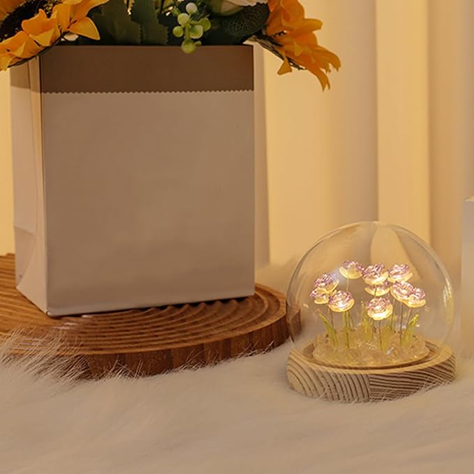 Light Up Rose in A Glass Dome - Valentines Day Gifts for Her, Birthday Gifts for Women, Rose Flower Lamp Night Light, Battery-Powered