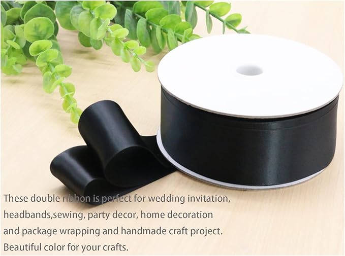 50Yards Black Double Faced Satin Ribbon 1.5 inch Flower Boutique Gift Wrapping Ribbon for DIY Crafts Bow Hair Headband Accessories