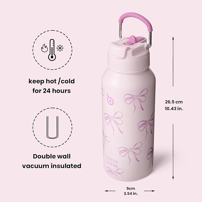 BOTTLE BOTTLE 32oz Insulated Water Bottle Stainless Steel Sport Water Bottle with Straw Dual-use Lid Design for Gym with Pill Box