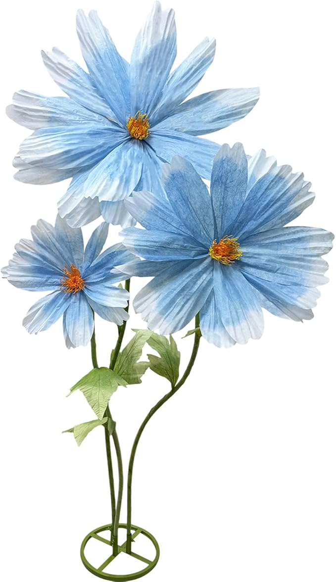 Large Daisy Flower Artificials for Decoration, 6.1ft Giant Daisies Spring Artificial Paper Flowers, Wedding Reception Essential Party Banquet Background Decor, Indoor outdoor Home Decor 3Pcs(Blue)