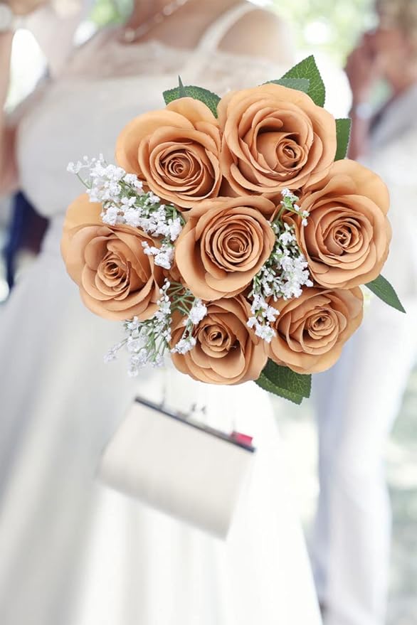 Artificial Rose Flower Artificial Flowers Flower with Long Stem Silk Roses Bouquet for Wedding Bridal Shower Party Home Decoration (Terracotta, 50 Pcs)