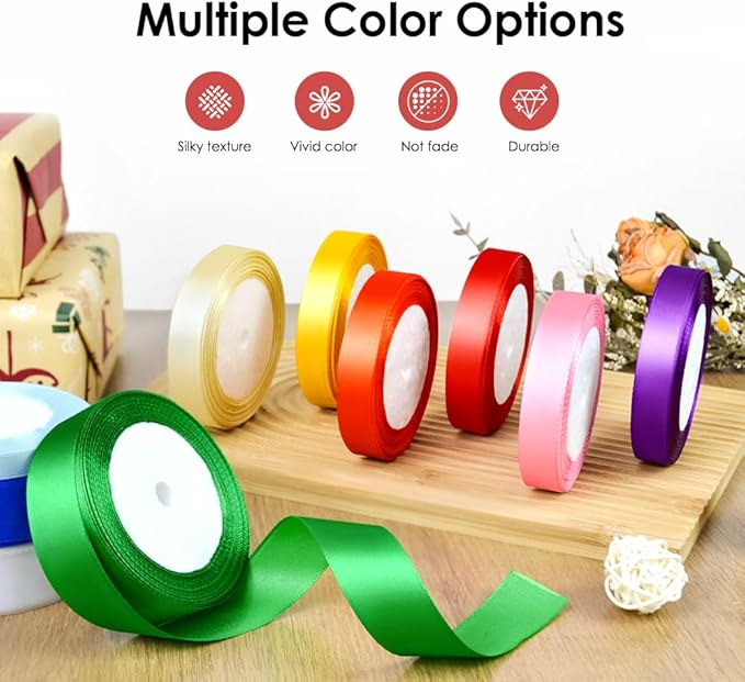 25 Yards 1 inch Satin Ribbon, Solid Color Fabric Ribbon Perfect for Gift Wrapping, Wedding, Handmade Bows, Floral Bouquets and Party Decoration(red)