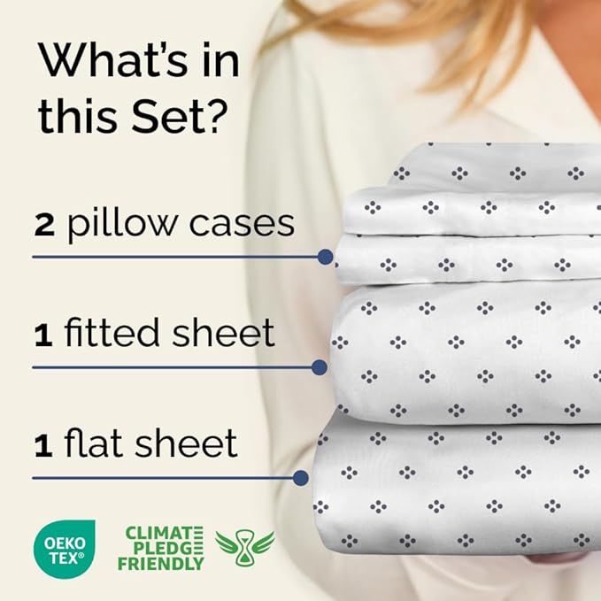 Blue Dot Pattern Sheets - 1 Flat & 1 Fitted Sheet & 2 Pillowcases w/ Deep Pockets - Spot Print Bedding - Wrinkle & Fade Resistant - Soft, Breathable & Cooling - Comfy, Luxury Bedding - King Size