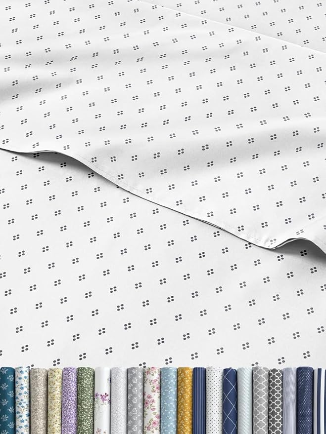 Blue Dot Pattern Sheets - 1 Flat & 1 Fitted Sheet & 2 Pillowcases w/ Deep Pockets - Spot Print Bedding - Wrinkle & Fade Resistant - Soft, Breathable & Cooling - Comfy, Luxury Bedding - Queen Size