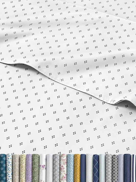 Blue Dot Pattern Sheets - 1 Flat & 1 Fitted Sheet & 2 Pillowcases w/ Deep Pockets - Spot Print Bedding - Wrinkle & Fade Resistant - Soft, Breathable & Cooling - Comfy, Luxury Bedding - Queen Size