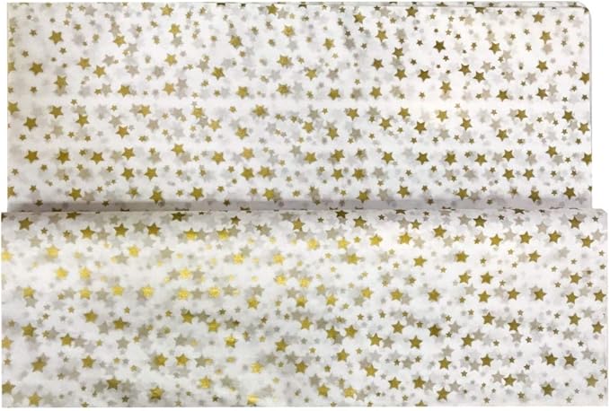 Ocean Tides 75 Sheets (14 x 20 Inches) Christmas Wrapping Paper – Gift Wrapping Tissue Paper Bulk for Crafts, Birthdays, & Holidays – Colored Tissue Papers for Gift Bags & Decorations, Gold Stars