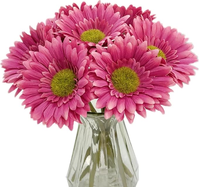 10PCS Artificial Gerbera Daisy Silk Flowers Faux Flower for Party Home Kitchen Garden Wedding Decor (Hot Pink)