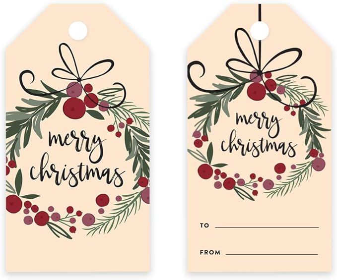 Andaz Press Christmas Holiday Season Classic Gift Tags, Merry Christmas to from Classic Favor Tags, Christmas Wreath Design, for Holiday Events, Parties, and Favors, 60-Pack