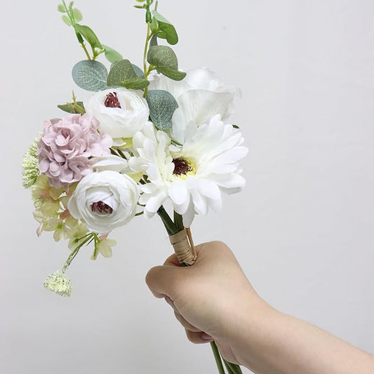 Zerzsy Artificial White Peony Flower Bouquet with Green Leaves Stem, 4pcs Stems Silk Flowers Bouquet Fake Peonies Flower Arrangements Vase Decorating for Centerpiece Table Wedding Party Home