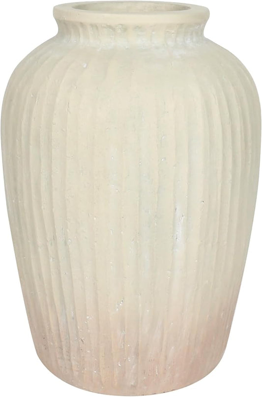 Oakrain 15" Tall Rustic Vase, Decorative Flower Vase for Table with Gradient Design, Large Floor Planter for Indoor Plants, Home Decor, Living Room, Entryway, Beige