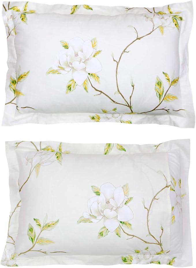 FADFAY White Floral Duvet Cover Set 100% Cotton Farmhouse Bedding with Hidden Zipper Closure 3 Pieces, 1duvet Cover & 2pillowcases,Twin Size