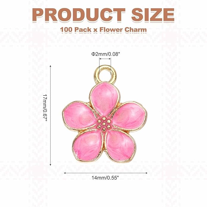 MECCANIXITY Enamel Charm Cherry Blossom Alloy Cute Small Flower Charm Gold Plated Pendant for Jewelry Making
