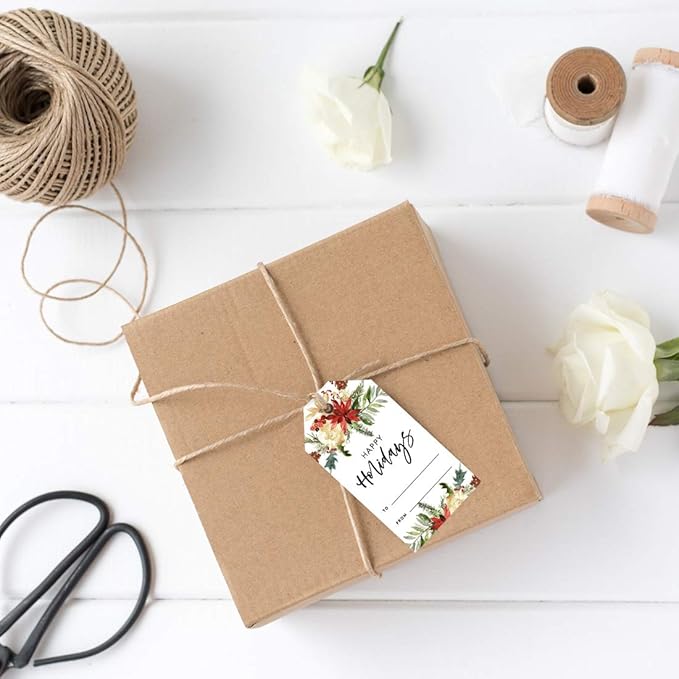 Andaz Press Christmas Holiday Season Classic Gift Tags, Happy Holidays to from and Wishing You A Happy Holiday Season, Christmas Florals Design, for Holiday Events, Parties, and Favors, 60-Pack