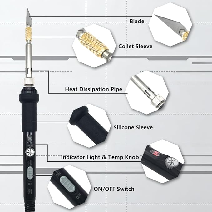 31 Pieces Electric Hot Knife Cutter Tool Professional Heat Knife Kit | 23 Blades | Adjustable Temperature | 3 Chuck Sleeves | for Foam Plastic Rope Fabric Craft Cutting Carving