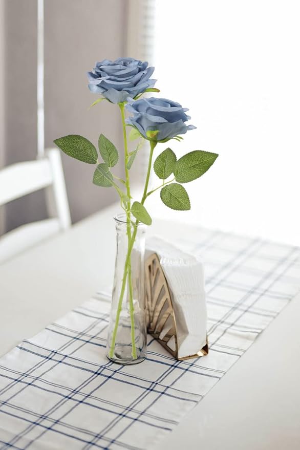Artificial Rose Flower Dusty Blue Flowers Dusty Blue Roses Silk Flowers 30 pcs with Long Stem Silk Roses Bouquet for Wedding Bridal Shower Party Home Decoration