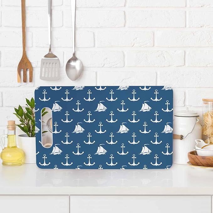 Anchor Cutting Boards Maritime Sailing Tourism Nautical Boats Blue Cutting Boards Kitchen Chopping Board with Handles Non Slip Plastic 16 x 10 x 0.24 Inch