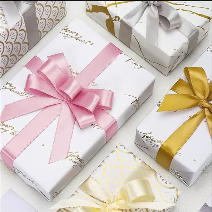 3/8" x 25 Yards Satin Ribbon, Silver Silk Ribbon Ideal for Gift Wrapping, Floral Bouquets, Crafts, Wedding Party Decorations, Christmas and Sewing Projects