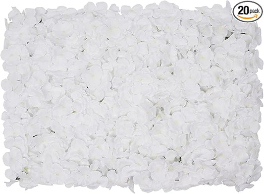 16"x 24" Artificial Flower Wall Panels,Flower Wall Mat Silk Flower Panels for Outdoor Garden Backyard Fence Fence Privacy Screen and Indoor Wall Decor(20Pcs White,Style 3)