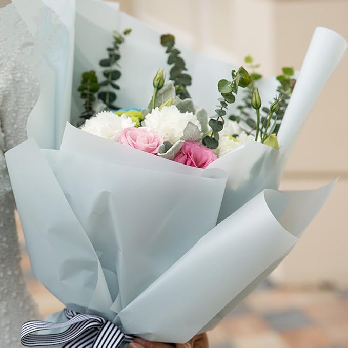 BBJ WRAPS Blue Flower Wrapping Paper Floral Wrapping Paper for Bouquets Gift Packaging Supplies 20 Counts (Water blue)