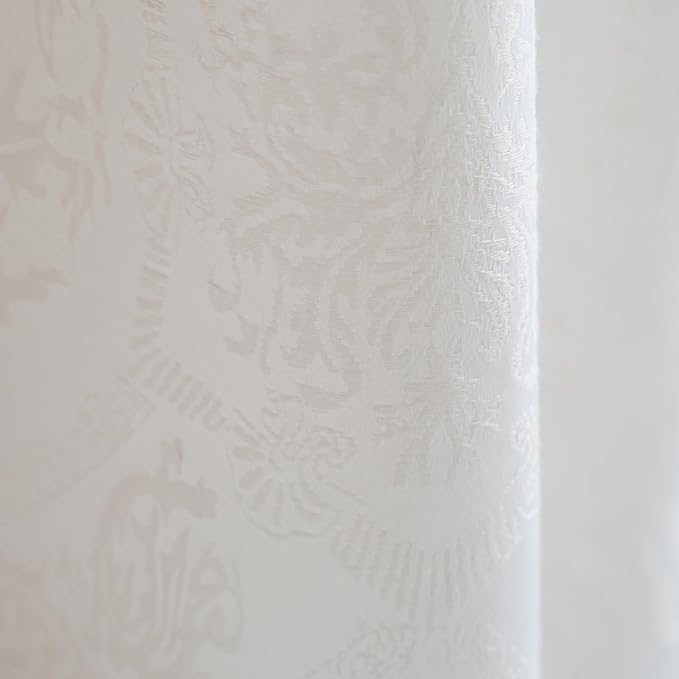 ENJOYBRIDAL Cream Damask 63 Inch Curtains for Living Room Farmhouse Drapes Semi Sheer Medallion Patterned Short Window Curtain Panels Bedroom Jacquard Rod Pocket 2 Panels Dining Room Window Treatments