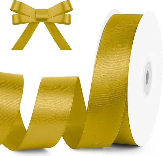 KMER LIFE 1 inch Wide x 50 Yards Golden Single Faced Polyester Satin Ribbon, Golden Satin Ribbon Perfect for Wedding Decor, Wreath, Crafts, Gift Wrapping & Other Projects (Golden)
